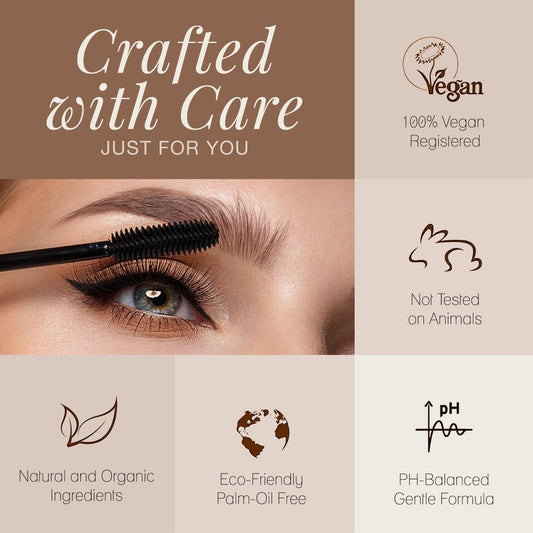 Poppy Austin - Vegan Mascara Brown Volume and Length Waterproof - Soft, Hypoallergenic Volume Mascara, Organic & Cruelty Free, 100% Natural Mascara for Sensitive Eyes (9g, Black)