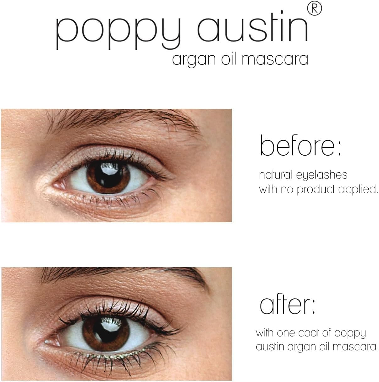 Poppy Austin - Vegan Mascara Brown Volume and Length Waterproof - Soft, Hypoallergenic Volume Mascara, Organic & Cruelty Free, 100% Natural Mascara for Sensitive Eyes (9g, Black)