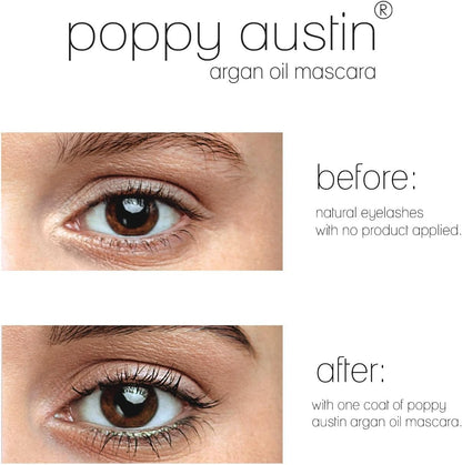 Poppy Austin - Vegan Mascara Brown Volume and Length Waterproof - Soft, Hypoallergenic Volume Mascara, Organic & Cruelty Free, 100% Natural Mascara for Sensitive Eyes (9g, Black)