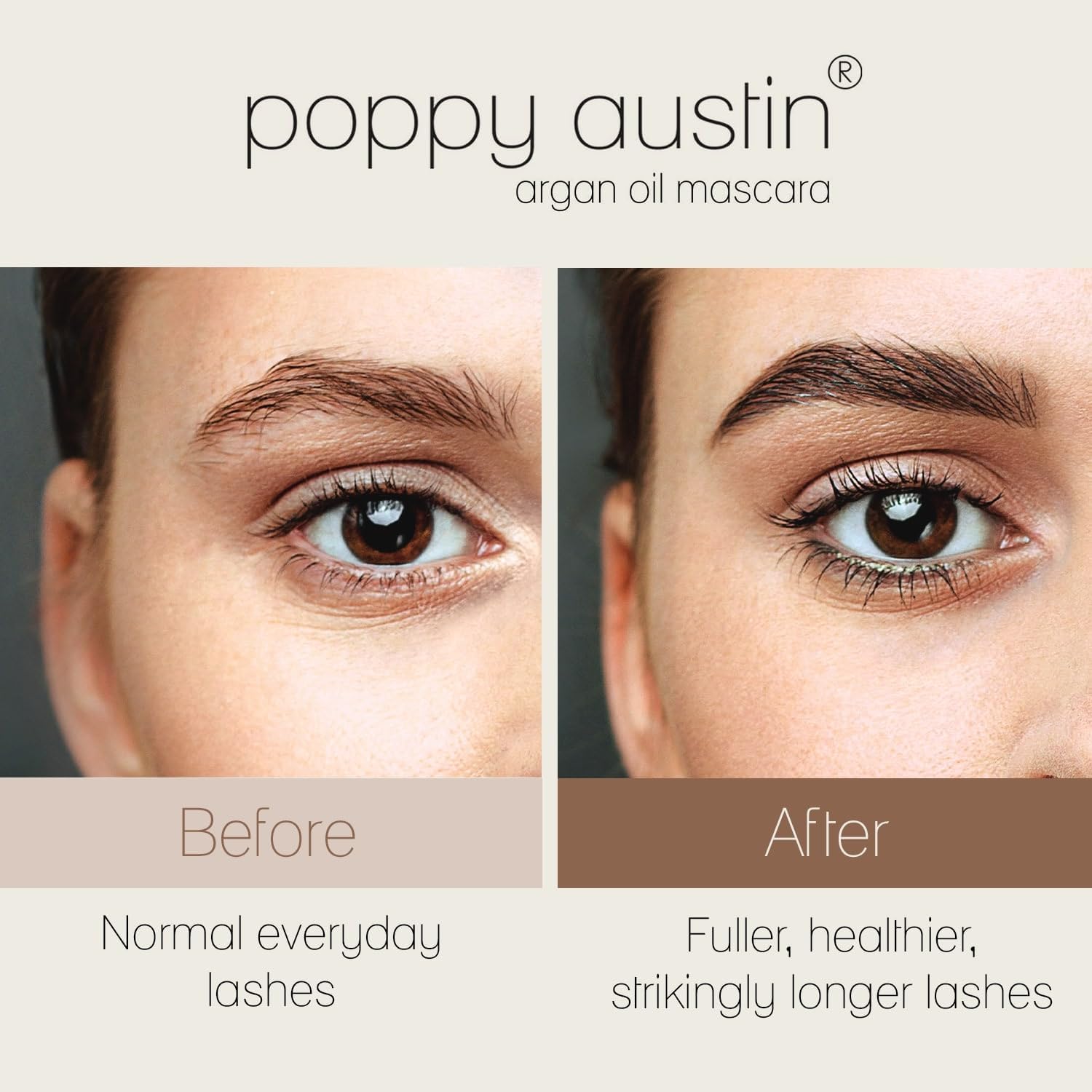 Poppy Austin - Vegan Mascara Brown Volume and Length Waterproof - Soft, Hypoallergenic Volume Mascara, Organic & Cruelty Free, 100% Natural Mascara for Sensitive Eyes (9g, Black)