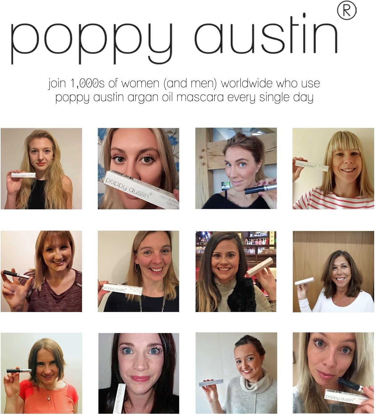 Poppy Austin - Vegan Mascara Brown Volume and Length Waterproof - Soft, Hypoallergenic Volume Mascara, Organic & Cruelty Free, 100% Natural Mascara for Sensitive Eyes (9g, Black)