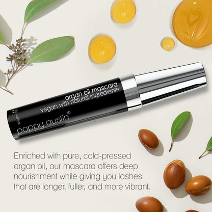 Poppy Austin - Vegan Mascara Brown Volume and Length Waterproof - Soft, Hypoallergenic Volume Mascara, Organic & Cruelty Free, 100% Natural Mascara for Sensitive Eyes (9g, Black)